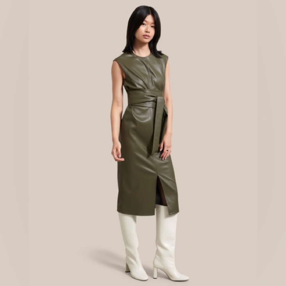 Modern Citizen Pilar Faux Leather Dress in Olive Green size small
